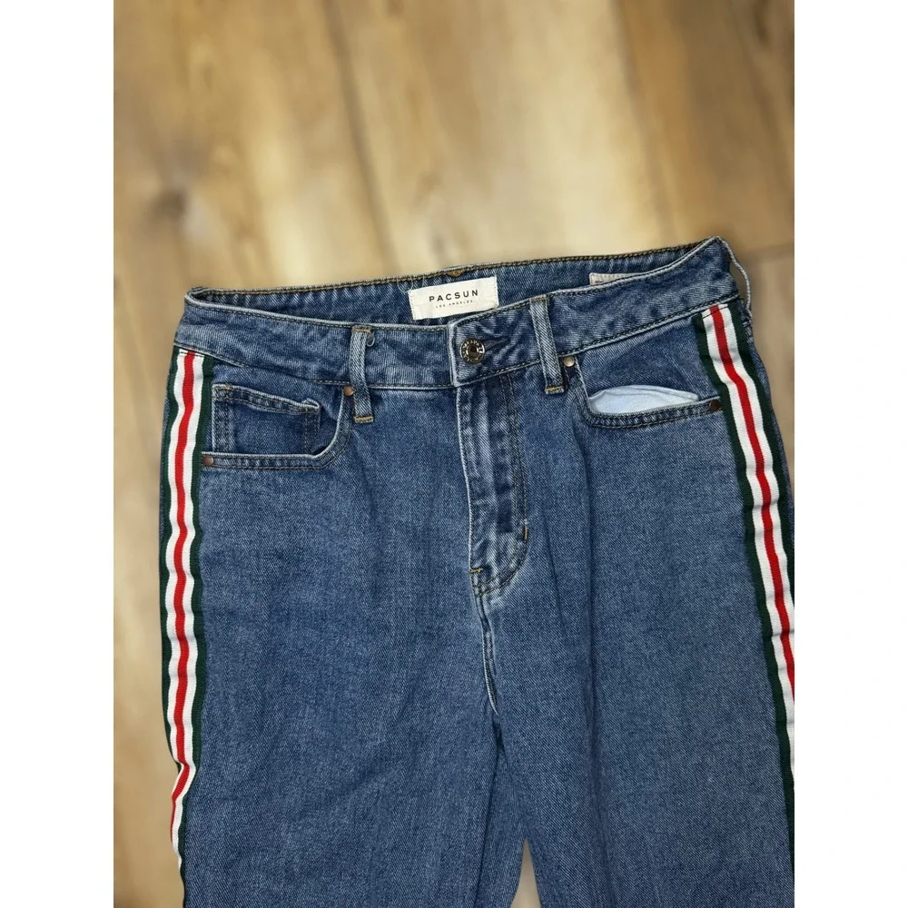 PacSun Mon Jean Blue Denim Side Stripe Straight Leg Womens Stylish Jeans Size 26 - Picture 5 of 8